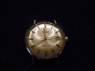 SOLID 14k Gold Vintage Men ' s Omega Seamaster Automatic Watch W/Calendar Runs 4