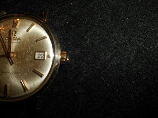 SOLID 14k Gold Vintage Men ' s Omega Seamaster Automatic Watch W/Calendar Runs 8