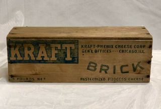 Antique Vintage Kraft Brick Cheese Box Wooden Wood Drawer 5 Pound 12” Chicago