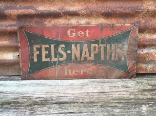 Vintage Fels Naptha Soap Metal Sign Oil Gas Station Thin Tin Tacker