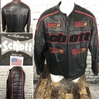Vintage Schott Black Leather Jacket Formula One Racing F1 4x - Fits 2/3x (r1)