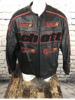 Vintage Schott Black Leather Jacket Formula One Racing F1 4X - Fits 2/3X (R1) 3