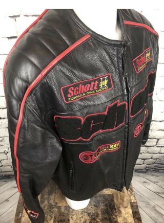 Vintage Schott Black Leather Jacket Formula One Racing F1 4X - Fits 2/3X (R1) 4