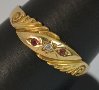Victorian 18ct Gold Diamond And Ruby Gypsy Trilogy Ring T0319