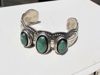 Vintage LG Navajo Sterling Cuff Bracelet w/Green Turquoise,  Frank Ward Knife Hawk 2