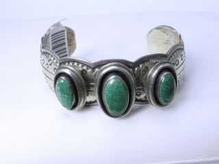Vintage LG Navajo Sterling Cuff Bracelet w/Green Turquoise,  Frank Ward Knife Hawk 3