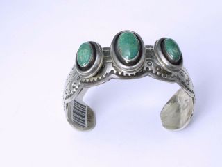 Vintage LG Navajo Sterling Cuff Bracelet w/Green Turquoise,  Frank Ward Knife Hawk 4