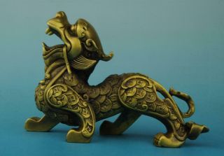 Chinese Old Copper Hand Carved Copper Coin Wealth Unicorn Pi Xiu Statue E02