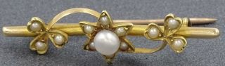 Vintage Antique Handmade Circa 1915 - 15ct Yellow Gold & Pearl Brooch - Val $750