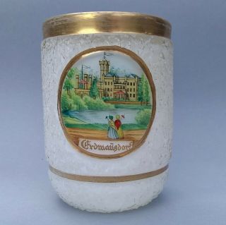 Antique Biedermeier Glass Cup Goblet Crackle Topographic Bohemian Moser German