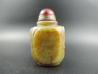 Antique Chinese Hetian Jade Snuff Bottle Copper Spoon Nature Jade Snuff Vial G