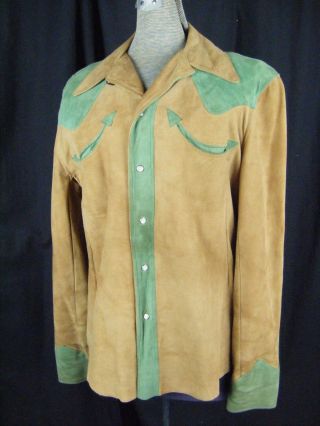 Los Angeles Sportogs Vtg 50 - 60s Cowboy Soft Suede Leather Shirt - Bust 43/s - M