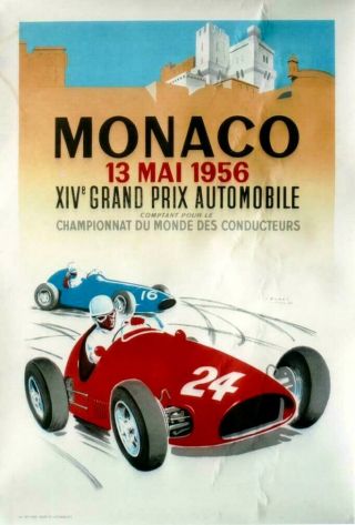 Vintage Poster Monaco Gp Wc F1 Car Race 1956/87