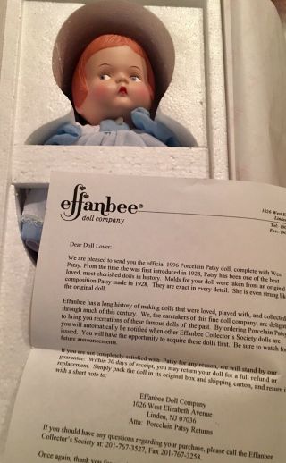 Rare Effanbee Porcelain Patsy Doll with Wee Pasty P226 LE Circa 1996 NIB 6