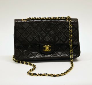 Vintage Chanel Dark Brown Lambskin Small Double Flap Bag Gold