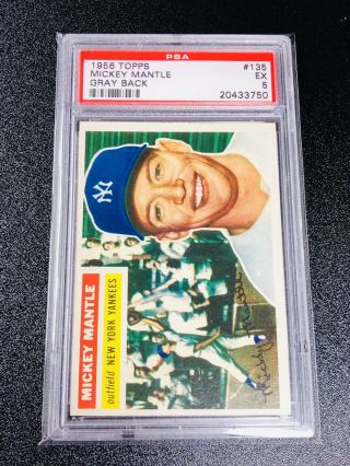 1956 Topps Mickey Mantle Psa 5 Ex Hof Vintage Yankees 135 Baseball Card