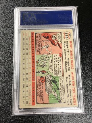 1956 Topps Mickey Mantle PSA 5 EX HOF Vintage Yankees 135 Baseball Card 2