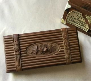Antique 19c Victorian Era Hand Carved Walnut Triple Stamp Box Signed Dated