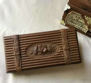 Antique 19c Victorian Era Hand Carved Walnut Triple Stamp Box Signed Dated 2
