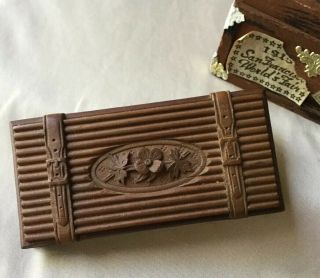 Antique 19c Victorian Era Hand Carved Walnut Triple Stamp Box Signed Dated 3