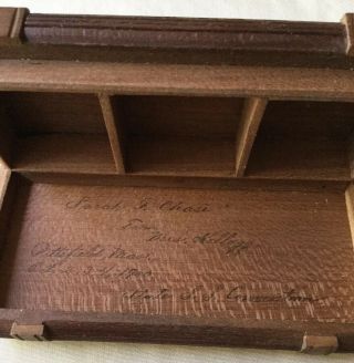 Antique 19c Victorian Era Hand Carved Walnut Triple Stamp Box Signed Dated 5