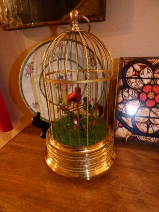 Gorgeous Vintage Karl Griesbaum Two Bird German Automaton Singing Bird Cage