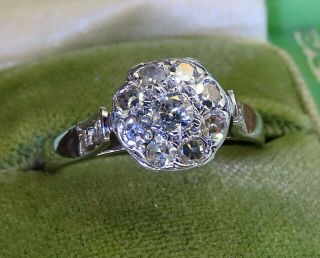 Vintage Palladium Art Deco Antique Old Mine Cut Diamond Halo Engagement Ring