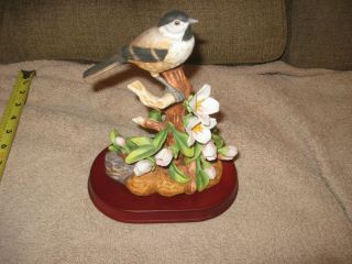 Vintage Andrea By Sadek Statue Sculpture Figurine Bird Chickadee Flowers 9736