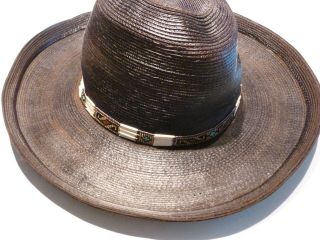 Patricia Underwood Vintage Topstitched Brown Leather Woman ' s Hat,  US 6 - 3/4 3
