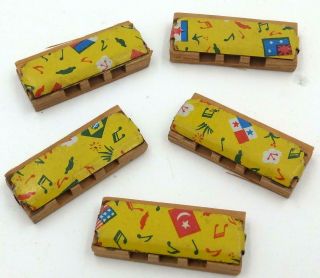 5 Tiny Vintage Japanese Prize Toys - Tin And Wood Harmonicas