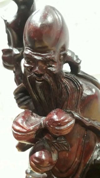 Large Vintage Hand Carved Chinese Holy Wooden Figure With Boy And Crane.  26.  5cm.