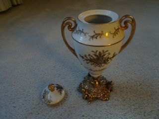 Vintage Urn White Porcelain with gold base with cherubs by TAJ of San Francisco 2