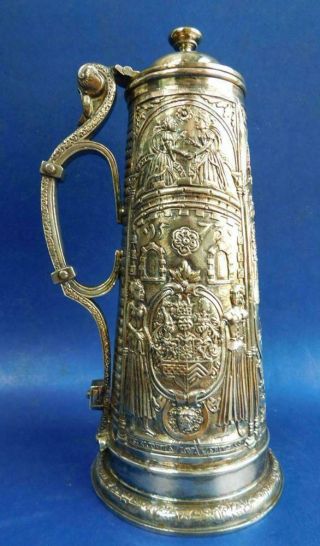 Quality Vintage German Silver Beer Stein 2 Headed Eagle Dated 1573