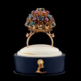 Antique Vintage Deco 14k Gold Russian Princess Ballerina Sapphire Ruby Ring 6.  25
