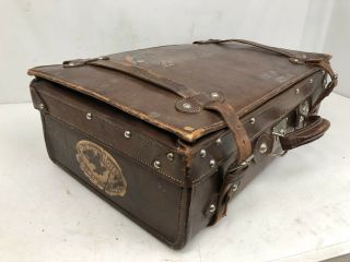 Large Vintage Leather Suitcase Luggage Trunk W/travel Sticker
