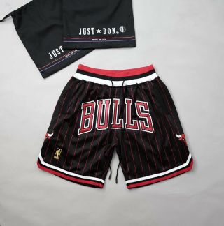 Just Don Mitchell And Ness Vintage Red Pinstripe Black Bulls Shorts S M L Xl Xxl