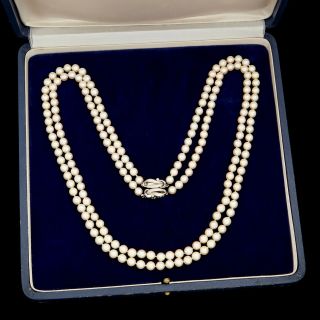 Antique Vintage Deco 14k Gold Japanese Saltwater Akoya Pearl Two Strand Necklace