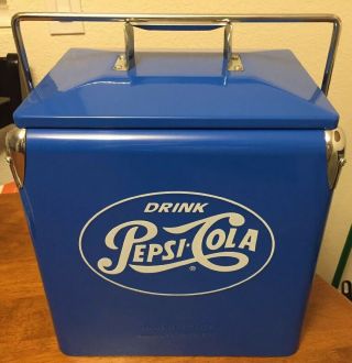 Vintage Style Retro Blue Metal Pepsi Cola Cooler with Bottle Opener Made In USA 6