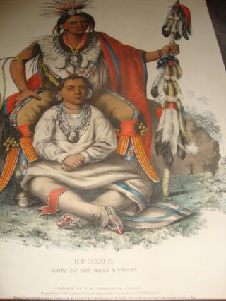 Rare 1838 McKenney & Hall Hand Colored FOLIO Print: Keokuk 2