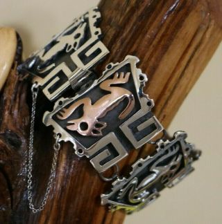 Reveriano & Maria Castillo Mexico Sterling Deco - Tribal Bracelet 53 Gm 7.  5 " Taxco