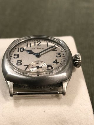 Vintage 1929 Post WWI WALTHAM Military Trench Watch 3/0 Illinois Case - TICKING 6