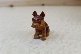 Vintage Folk Art Hand Carved Wooden Boston Terrier 1940 
