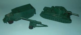 1960 - 70s Marx Army Battleground Play Set Plastic Tank,  Halftrack And Cannon