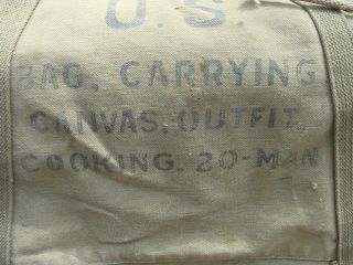 RARE VINTAGE WW2 U.  S BAG,  CARRYING CANVAS OUTFIT COOKING 20 - MAN DUFFLE BAG 2