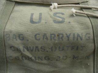 RARE VINTAGE WW2 U.  S BAG,  CARRYING CANVAS OUTFIT COOKING 20 - MAN DUFFLE BAG 3