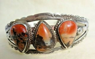 Vintage Pawn Navajo Fred Harvey Era Stamped Sterling Silver Agate Cuff Bracelet 3