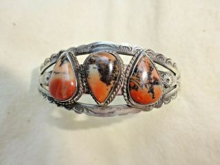 Vintage Pawn Navajo Fred Harvey Era Stamped Sterling Silver Agate Cuff Bracelet 4