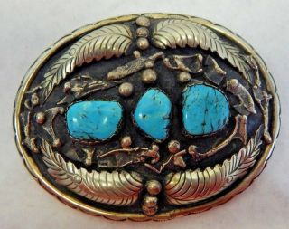 Vintage Handmade Navajo Belt Buckle W/ Turqoise Stones Fast