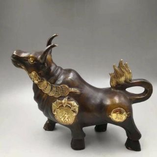 Decoration Old Copper Hand - Crafted Gold - Plated Wealth Lucky Bull Statue