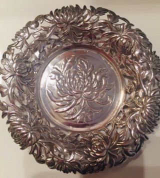 Antique Chinese Export Silver Chrysanthemum Bon - Bon/pin Dish,  Signed,  62.  1g